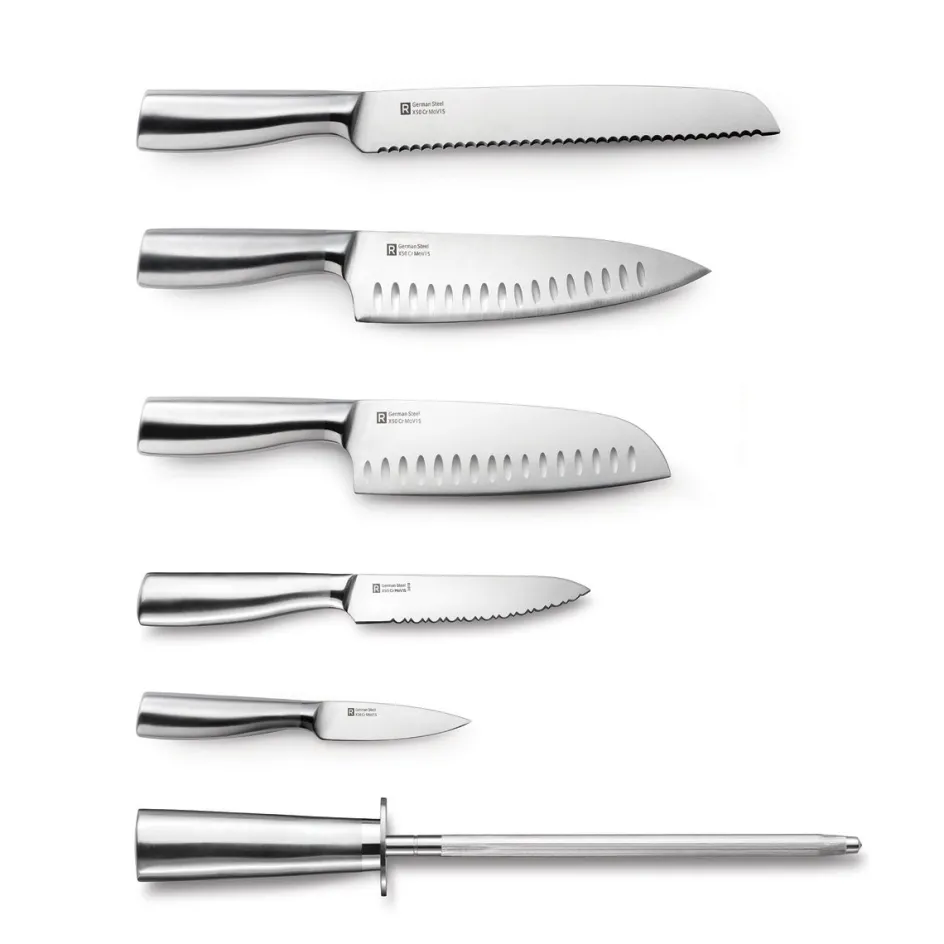 Ricardo Cuisine Couteaux Et Ciseaux-Ensemble de bloc à couteaux rotatif en acacia de 7 morceaux RICARDO